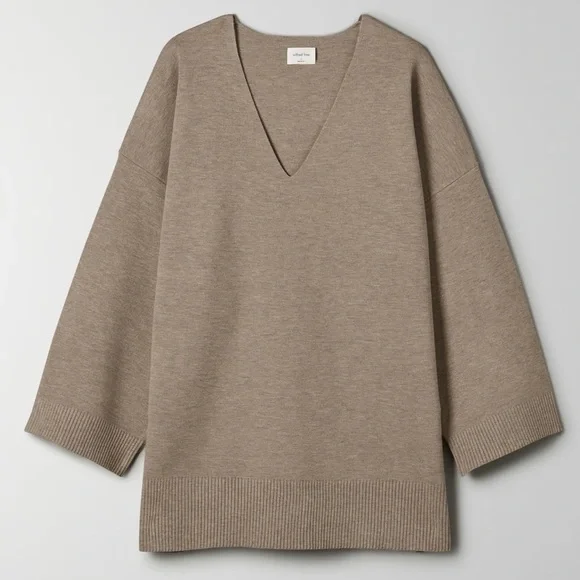 WILFRED FREE SOUVENIR SWEATER SIZE 1 SMALL BEIGE TAUPE V NECK SWEATER - Picture 1 of 8